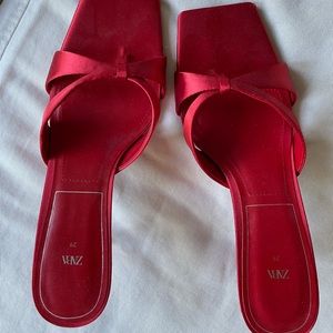 Red kitten heel sandals